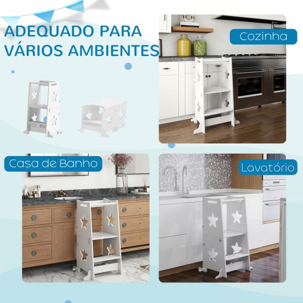 Torre de Aprendizagem 2 em 1 Torre de Aprendizagem para Crianças Convertível em Mesa e Cadeira 60x44,5x86 cm Branco