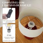 Candeeiro de Mesa Rústico com Base de Madeira Ecrã de Linho Interruptor Basculante E27 40W Ø20x27 cm Madeira e Bege