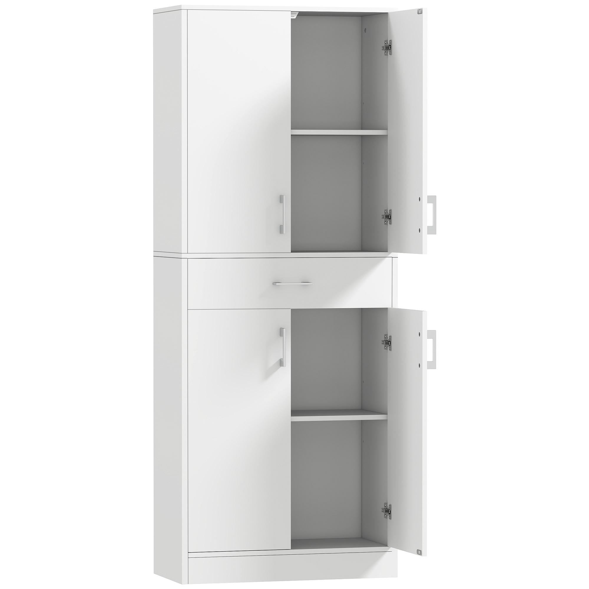 Armário de Cozinha com 4 Portas 1 Gaveta e Prateleiras Ajustáveis Anti - Tombo Armário de Cozinha Moderno 70,8x34x180 cm Branco