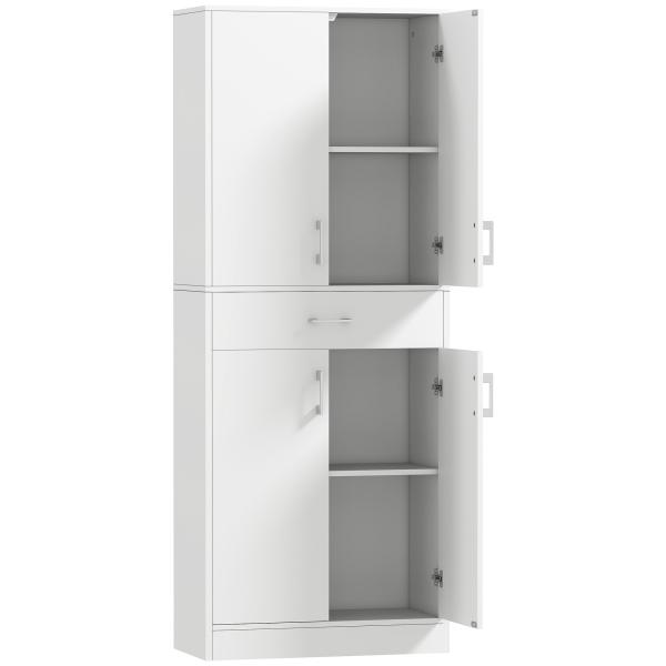 Armário de Cozinha com 4 Portas 1 Gaveta e Prateleiras Ajustáveis Anti - Tombo Armário de Cozinha Moderno 70,8x34x180 cm Branco