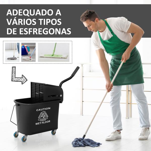 Balde de Limpeza 20L com Rodas e Espremedor Balde para Esfregona com Separador de Água 60x27x70,5 cm Preto
