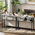 Mesa Consola Moderna Consola Estreita com Superfície com Efeito Mármore Prateleira Aberta e Estrutura de Metal 100x30x81 cm Branco