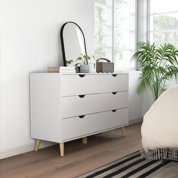Cómoda com 6 Gavetas e Pés Elevados Cómoda para Dormitório Estilo Moderno Anti - Tombo 120x40x76 cm Branco