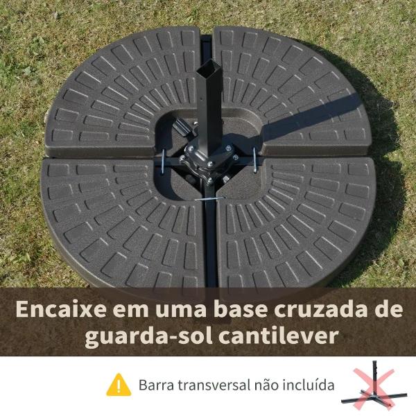 Base para Chapéu de Sol em 4 Partes Recarregável com Areia ou Água Desmontável para Jardim Pátio Ar Livre 100x100x10,5cm Marrom