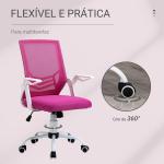 Cadeira de Escritório Ergonômica Giratória com Altura Ajustável Apoio para os Braços Dobrável Suporte Lombar e Encosto Transpirável 62,5x55x94 - 104cm Rosa