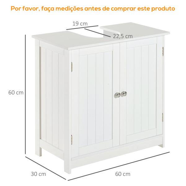 Móvel para Lavatório Pousar Armário Casa de Banho de Armazenamento com 2 Portas e Prateleira Interior Ajustável Moderno 60x30x60 cm Branco
