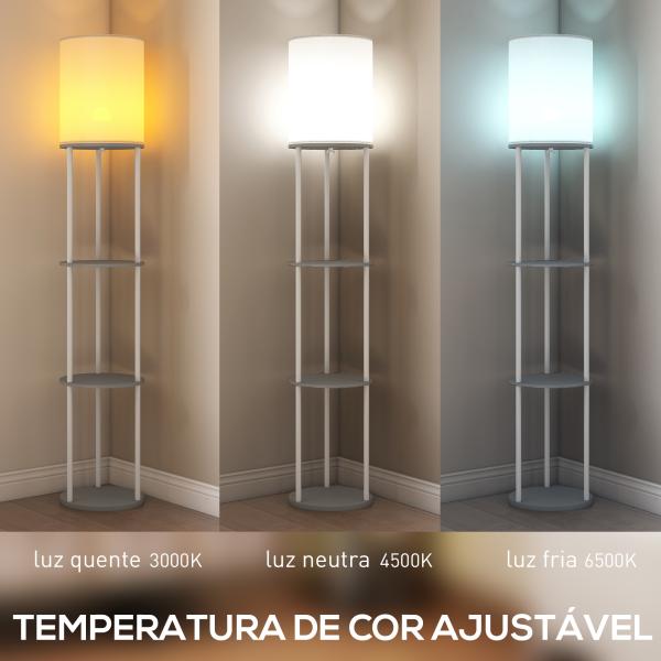 Candeeiro de Pé com Prateleiras 3 Temperaturas de Cor Controlo Remoto e Casquilho E27 Ø29x158 cm Cinzento