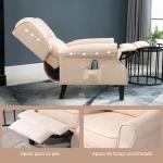 Poltrona de Massagem Poltrona Relax Reclinável com Controlo Remoto 2 Áreas de Massagem Bolso Lateral 78x83x101 cm Bege