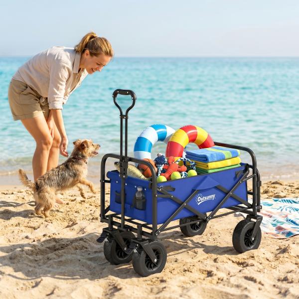 Carrinho de Transporte Dobrável para Jardim com Guiador Telescópico Capacidade 100 kg 99x57x77 - 100 cm Azul Escuro
