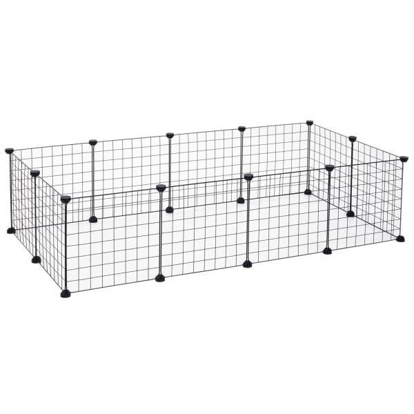 Recinto de Metal para Pequenos Animais de Estimação com 12 Painéis Desmontável DIY 106x73x36 cm Preto