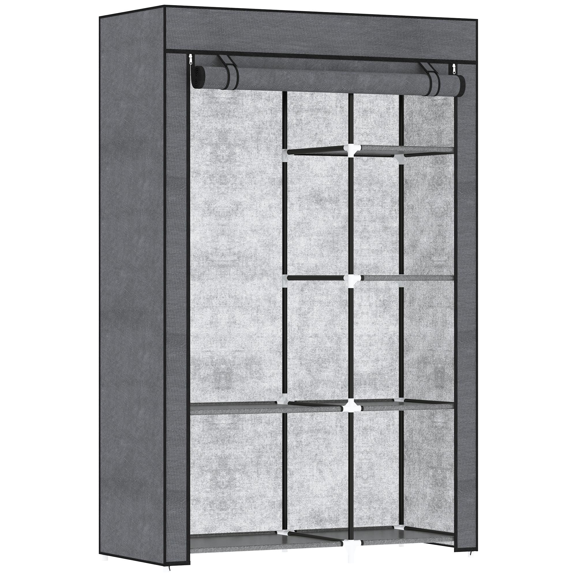 Roupeiro de Tecido Dobrável com 6 Prateleiras e 1 Barra de Pendurar para Dormitório Vestidor 103x43x162,5 cm Cinzento