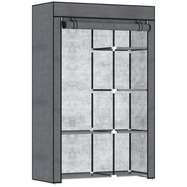 Roupeiro de Tecido Dobrável com 6 Prateleiras e 1 Barra de Pendurar para Dormitório Vestidor 103x43x162,5 cm Cinzento
