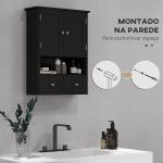 Armário de Parede para Casa de Banho com 2 Portas Prateleira Aberta e 2 Gavetas Estilo Moderno 50,8x17,8x66 cm Preto