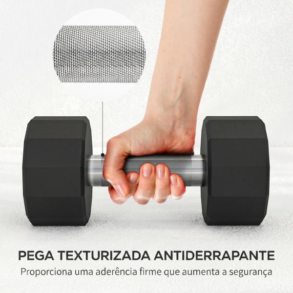 Set de 2 Halteres Dodecagonais 2 x 8 kg em Metal Revestido a Borracha para Treino em Casa e Ginásio Preto