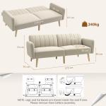 Sofá - cama de 2 Lugares em Linho Sintético com Encosto Ajustável e Braços Desmontáveis 173x75x73 cm Bege