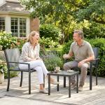 Conjunto de Mesa e Cadeiras com 3 Peças Conjunto de Jardim 2 Cadeiras de Textilene e Mesa de Vidro Cinzento Claro