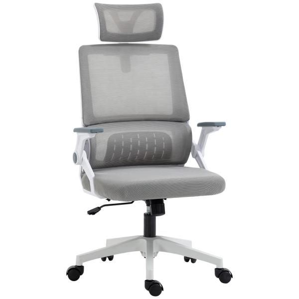 Cadeira de Escritório de Malha Cadeira de Escritório Giratória com Altura e Apoio para a Cabeça Ajustáveis 58x61x102 - 119 cm Cinza