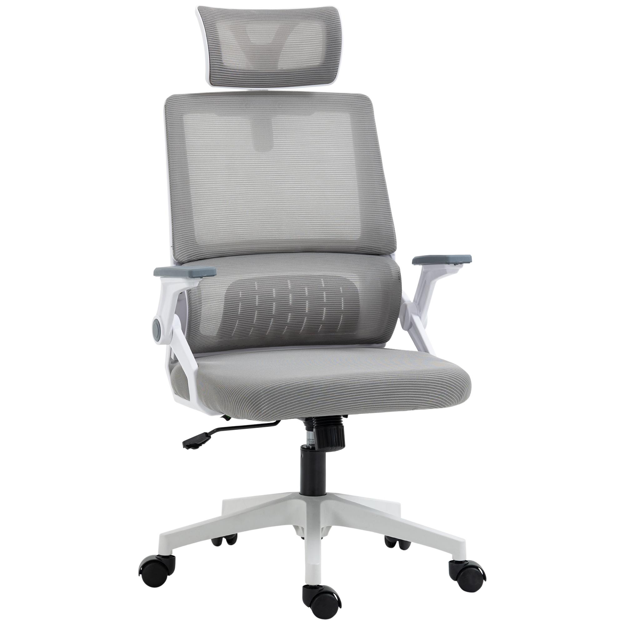 Cadeira de Escritório de Malha Cadeira de Escritório Giratória com Altura e Apoio para a Cabeça Ajustáveis 58x61x102 - 119 cm Cinza
