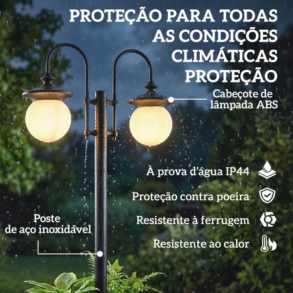 Candeeiro Solar de Exterior com Vaso 2 Cabeçais Impermeável IP44 Ligação Automática Altura Ajustável