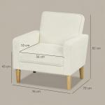 Poltrona Sala de Estar Estofada em Veludo Poltrona de Leitura com Assento com Botões e Pés de Madeira 76x79x82 cm Creme
