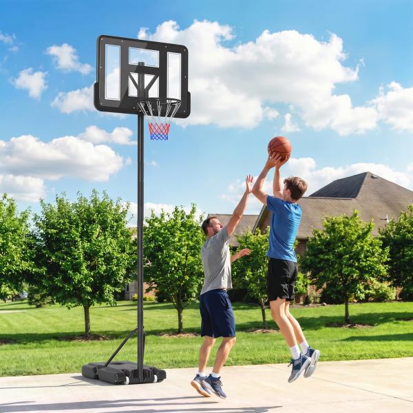 Cesta de Basquetebol com Altura Ajustável 220 - 365 cm Aro de Basquetebol com Suporte Rodas Base Recarregável Preto