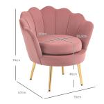 Poltrona de Sala Estofada em Veludo com Encosto em Forma de Concha e Pernas Douradas 76x67x74 cm Rosa