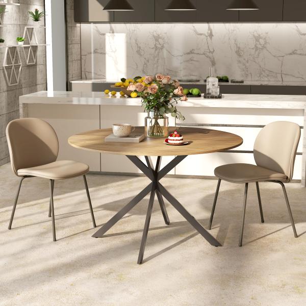 Mesa de Refeição Redonda para 4 Pessoas Mesa de Cozinha Industrial com Estrutura de Aço Ø120x75 cm Madeira