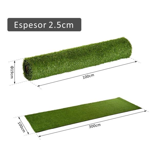 Relva Artificial 25 mm Rolo de Relva Artificial 300x100 cm Realista com Orifícios de Drenagem para Varanda Jardim Pátio Verde