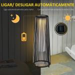 Candeeiro Solar de Vime de Energia Solar com LED 1,5 W Interruptor de Controle Automático de Luz Ø21,5x61cm Preto