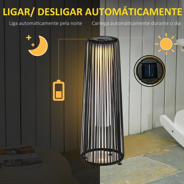 Candeeiro Solar de Vime de Energia Solar com LED 1,5 W Interruptor de Controle Automático de Luz Ø21,5x61cm Preto