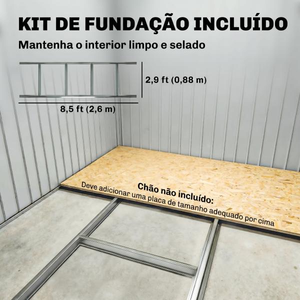 Abrigo de Jardim 277x195x192 cm Metálico para Armazenamento de Ferramentas com Base de Reforço Incluída Madeira