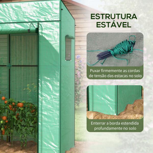 Estufa de Exterior com Janelas de Malha e Porta com Fecho de Correr Estufa para Cultivar Plantas e Flores 196x77x197 cm Verde