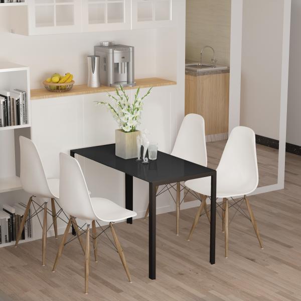Mesa Sala de Jantar de Cristal Mesa Retangular para 4 - 6 pessoas com Pés de Metal Multifuncional 120x60x75 cm Preto