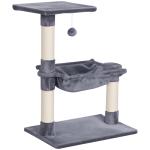 Árvore Arranhador para Gatos Torre para Gatos 50x36x70 cm com Rede Plataforma Poste de Sisal e Bola Suspensa Cinza