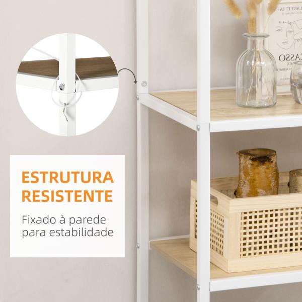 Estante de Armazenamento para Livros com Estrutura de Aço para Escritório Sala de Estar Estúdio 83x34x180cm Carvalho e Branco