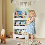 Estante Infantil 3 Níveis Design de Ursinho Cantos Arredondados e Barreiras de Segurança para Livros e Brinquedos Verde
