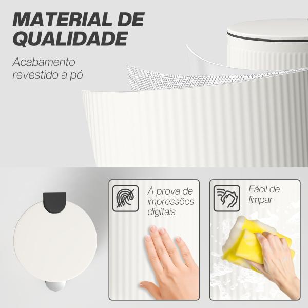 Balde do Lixo para Cozinha com Pedal 30L Cubo de Lixo Metálico com Tampa de Fecho Suave e Balde Removível 36x30x60,5 cm Creme
