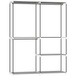 Armário de Roupa Aberto 142x43x185 cm Armário para Roupas com 4 Prateleiras de Tecido 3 Barras para Pendurar Cinzento