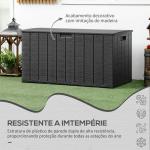 Baú de Armazenamento Exterior 366L com Parede Dupla Rodas Alças para Varanda Pátio Carga 100 kg 122,4x62x64,5 cm Preto