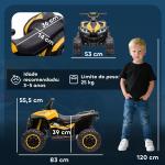 Quadriciclo Elétrico para Crianças de 3 - 5 Anos Veículo Eléctrico a Bateria 12V com 2 Motores 83x53x55,5 cm Amarelo