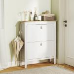 Sapateira Estreita com 2 Gavetas Prateleiras Ajustáveis e Puxadores em PU para 14 Pares de Sapatos 80x24x95,5 cm Branco