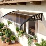 Marquise para Portas e Janelas 103x96,5 cm Marquise com Proteção para Sol e Chuva com Painéis de Policarbonato Preto e Marrom