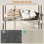 Armário de Roupa Aberto 142x43x185 cm Armário para Roupas com 4 Prateleiras de Tecido 3 Barras para Pendurar Creme