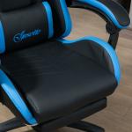 Cadeira Gaming Cadeira Gamer de Pele PU Reclinável 135° Apoio para a Cabeça e Apoio para os Pés 65x65x121 - 129 cm Preto e Azul