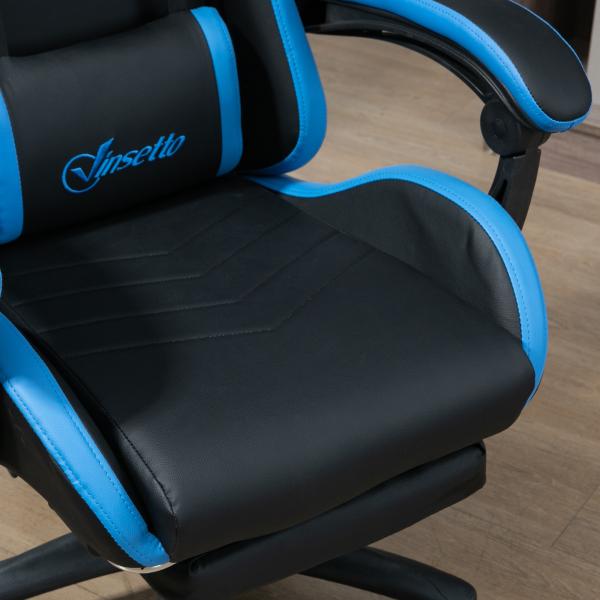 Cadeira Gaming Cadeira Gamer de Pele PU Reclinável 135° Apoio para a Cabeça e Apoio para os Pés 65x65x121 - 129 cm Preto e Azul