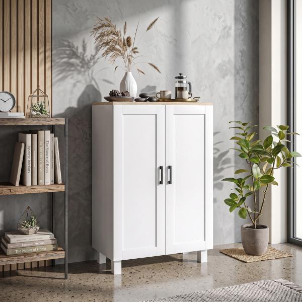 Armário de Sala de Estar Moderno Armário de Armazenamento com 2 Portas Prateleira Ajustável e Base Elevada 60x30x90 cm Branco