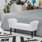 Banco de Pé de Cama Banco com Braços Curvados Estofado e Pés de Madeira Carga Máxima 130kg 102x31x51cm Branco