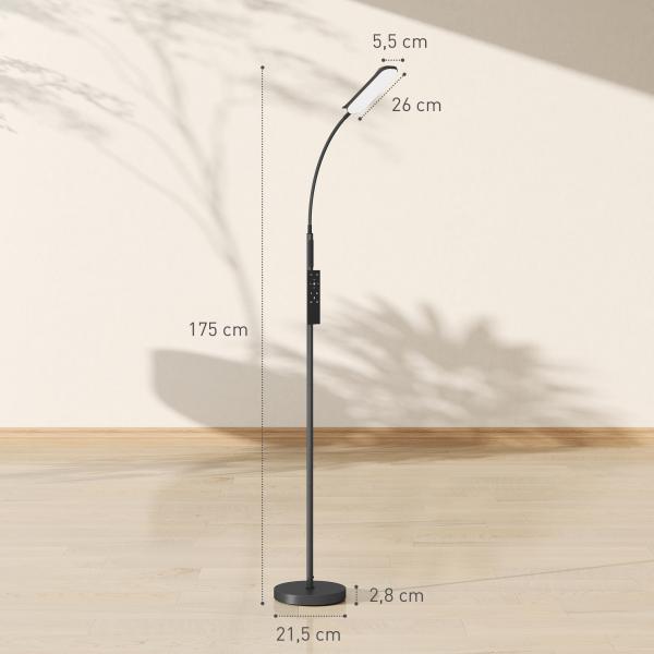 Candeeiro de Pé LED com Controlo Remoto e Tátil 5 Modos de Iluminação Temporizador de 60 Minutos Memória Ø22x175 cm Preto