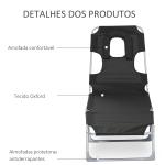 Espreguiçadeira de Jardim Reclinável e Dobrável com Orifício de Leitura Apoio para Cabeça e Encosto Ajustável em 4 Níveis para Praia 182x56x24,5 cm Preto