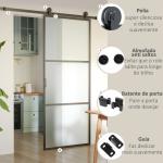 Ferragem para Porta de Correr Kit de Acessórios para Porta Corredeira com 2 Trilhos de Aço de Carbono 200x40x0,6cm Preto